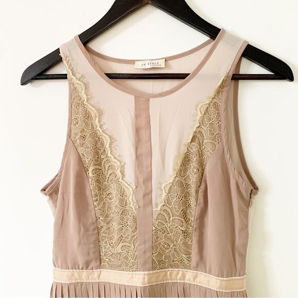 In‎ Style Nude Lace Pleated Sleeveless Party Occasion Mini Dress - Picture 6 of 6